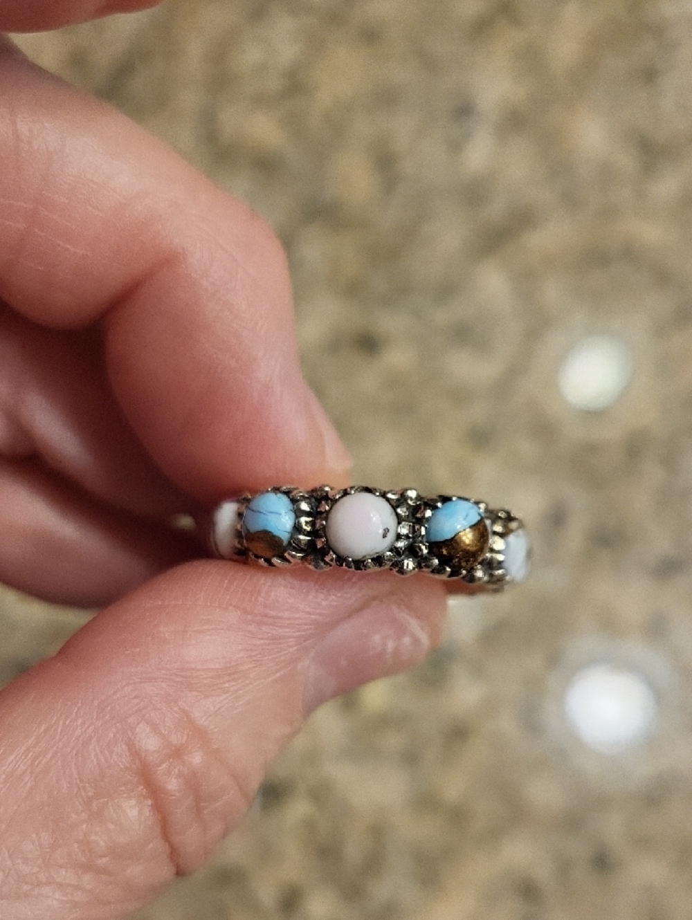 Cotton Candy Turquoise Sterling Silver Eternity Ring Size 8 - Picture 2 of 8